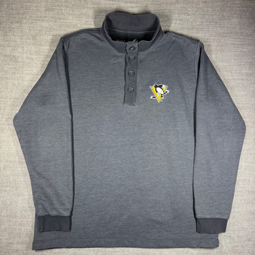 Antigua Pittsburgh Penguins NHL Henley Pullover‎ Sweatshirt Mens XL Grey Fleece